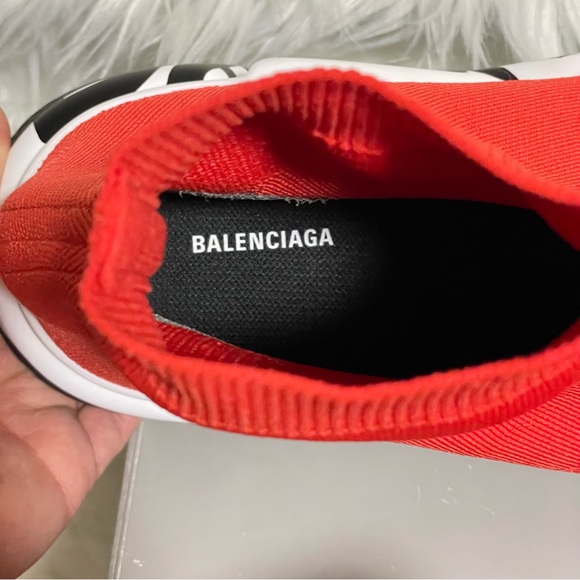 Balenciaga Men’s Speed LT Graffiti Recycled Knit Trainers Red/Black/White - Picture 9 of 9